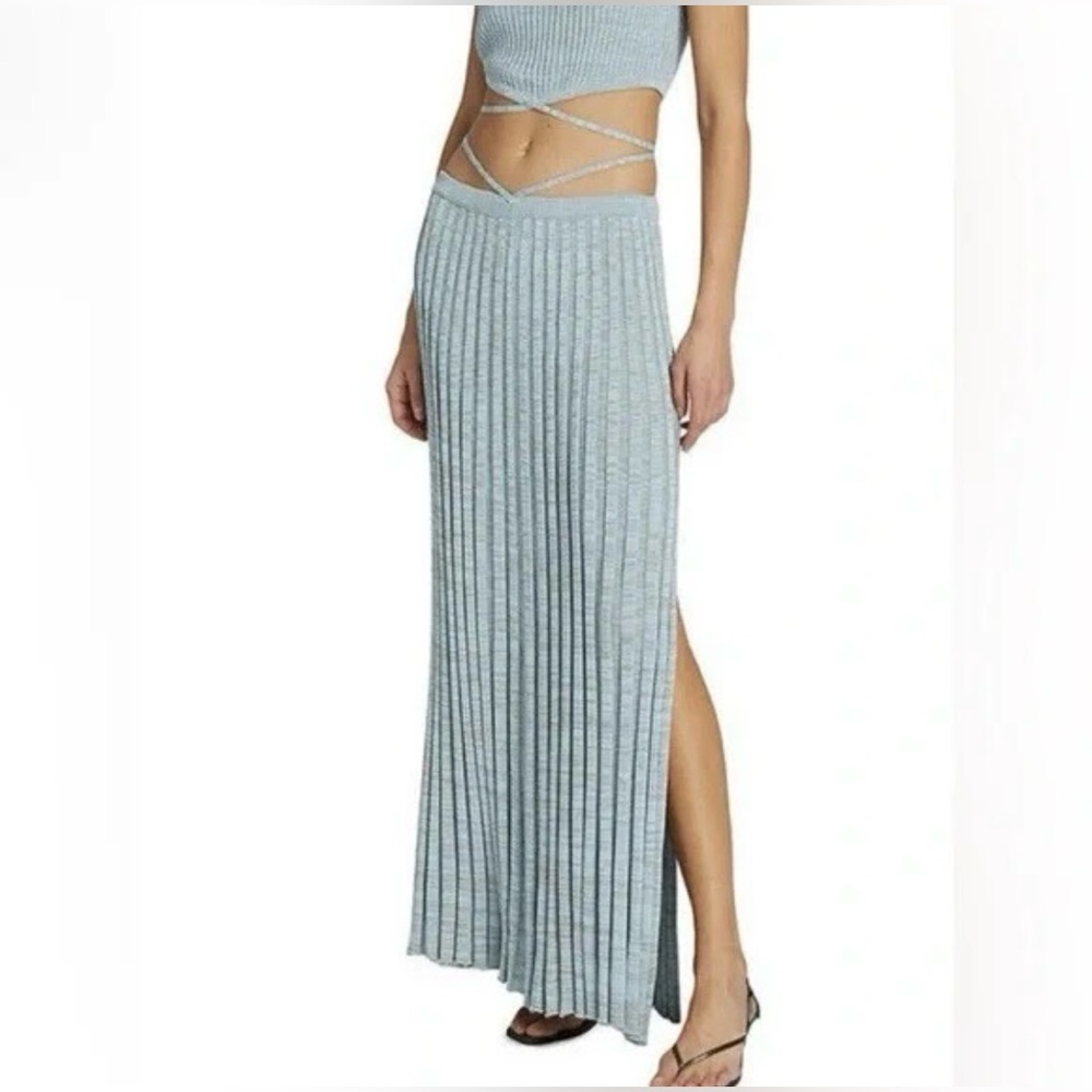 Christopher Esber Pleated Tie Waist Maxi Skirt Blue XL NWT! $590